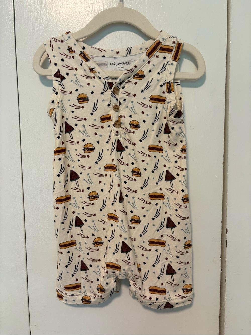 Babysprouts Boy's Sleeveless Romper Burgers & Dogs, 18-24 M, Like New Condition